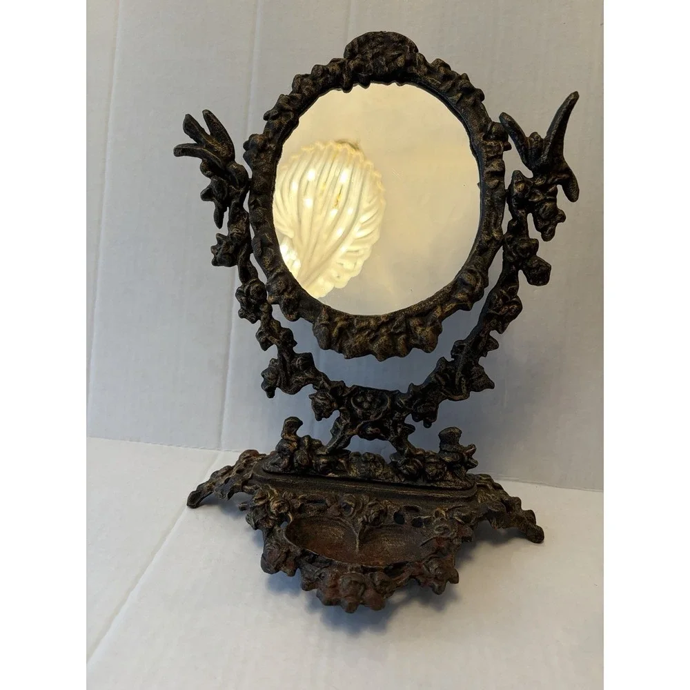 Vintage Vanity Table Cast Iron Oval Victorian Cast Mirror
